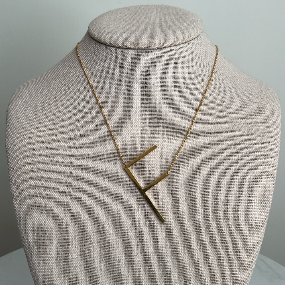 Anthropologie x Eloise Large “F” Monogram Pendant Necklace Gold